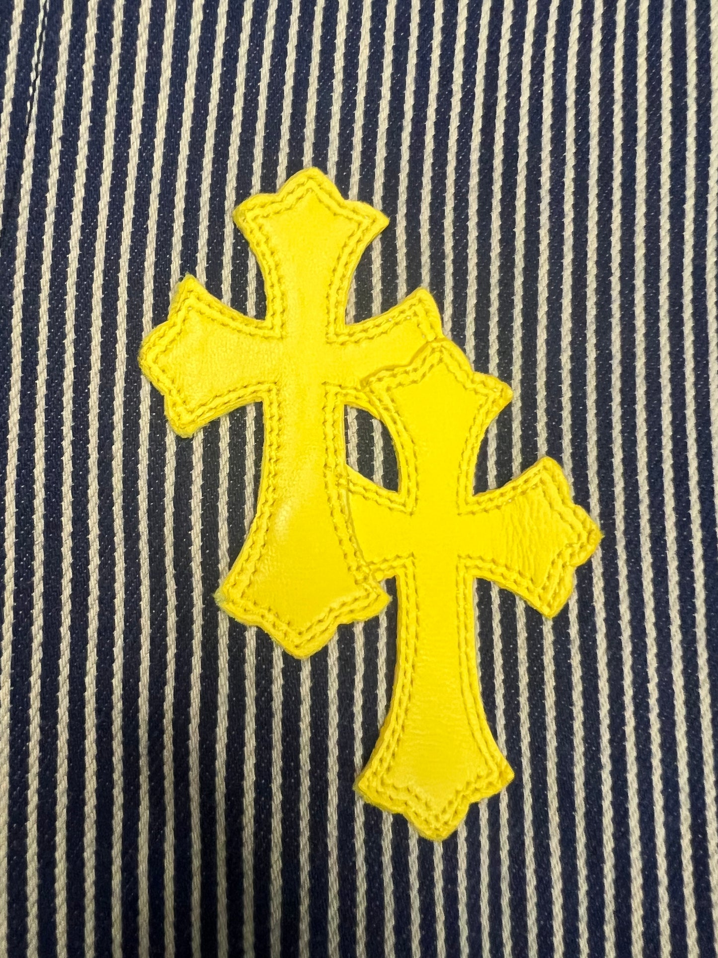 Chrome Hearts 1of1 yellow cross patched Button Up Shirt railway work coat SZ:M