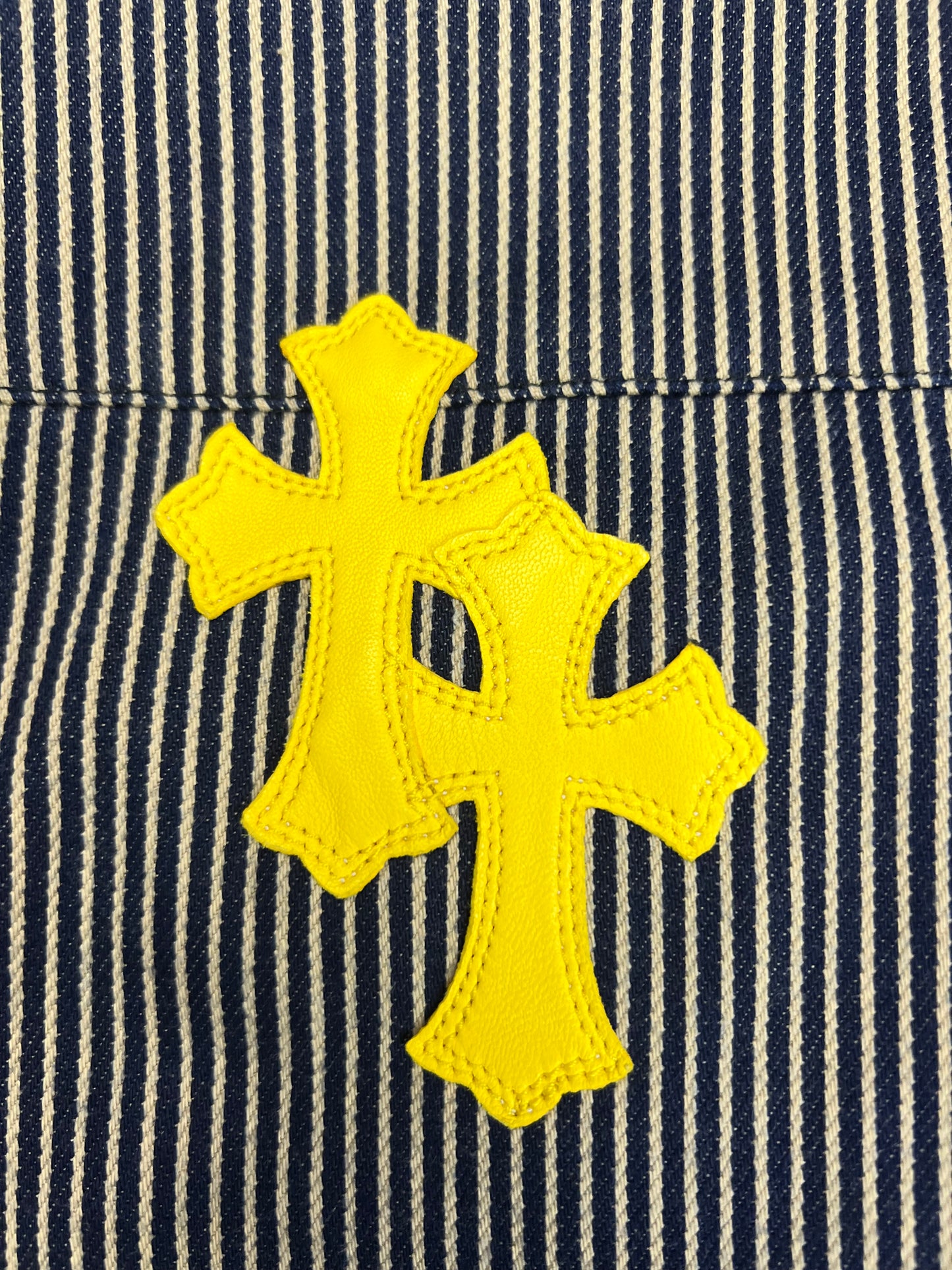 Chrome Hearts 1of1 yellow cross patched Button Up Shirt railway work coat SZ:M