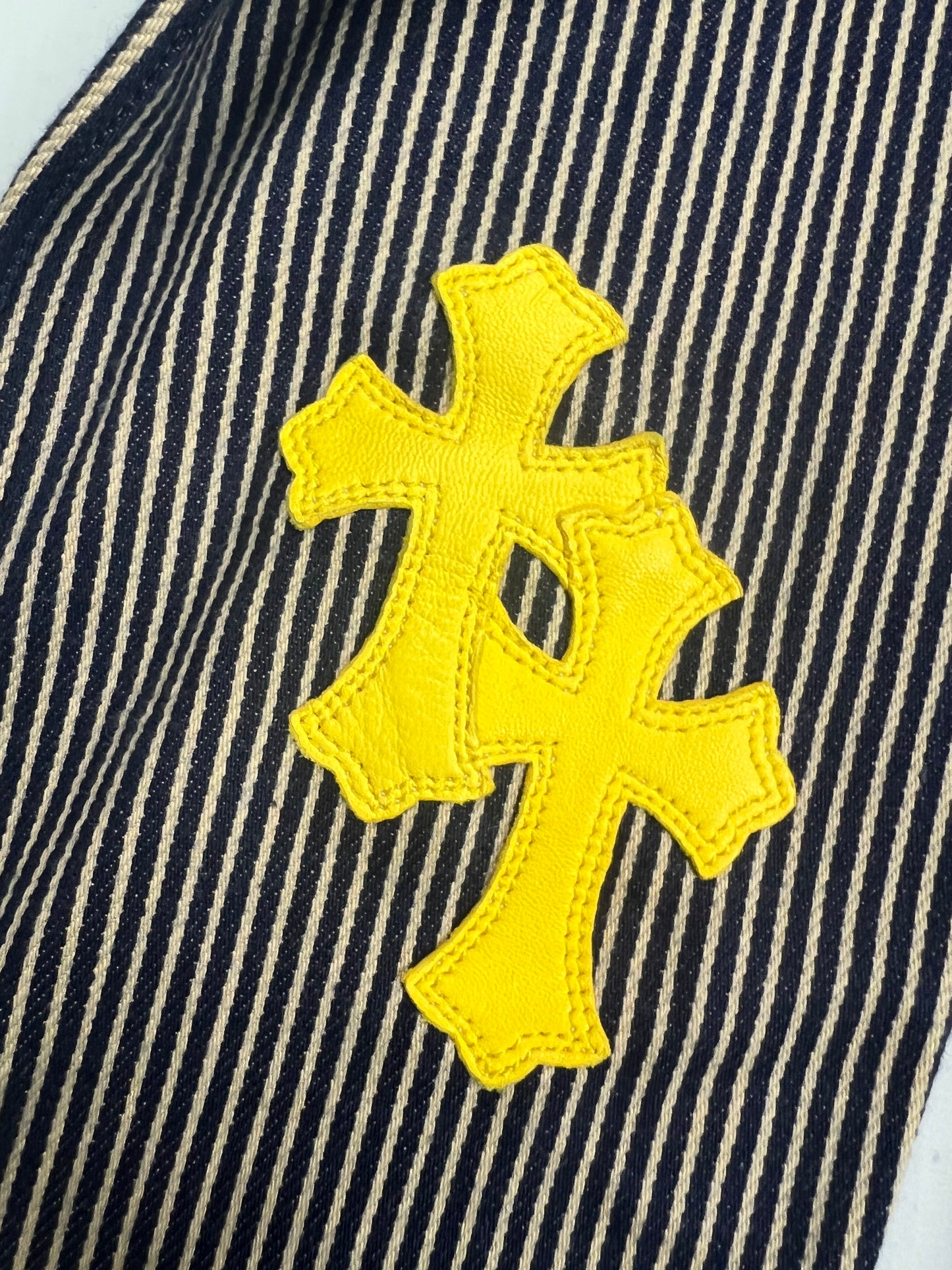 Chrome Hearts 1of1 yellow cross patched Button Up Shirt railway work coat SZ:M