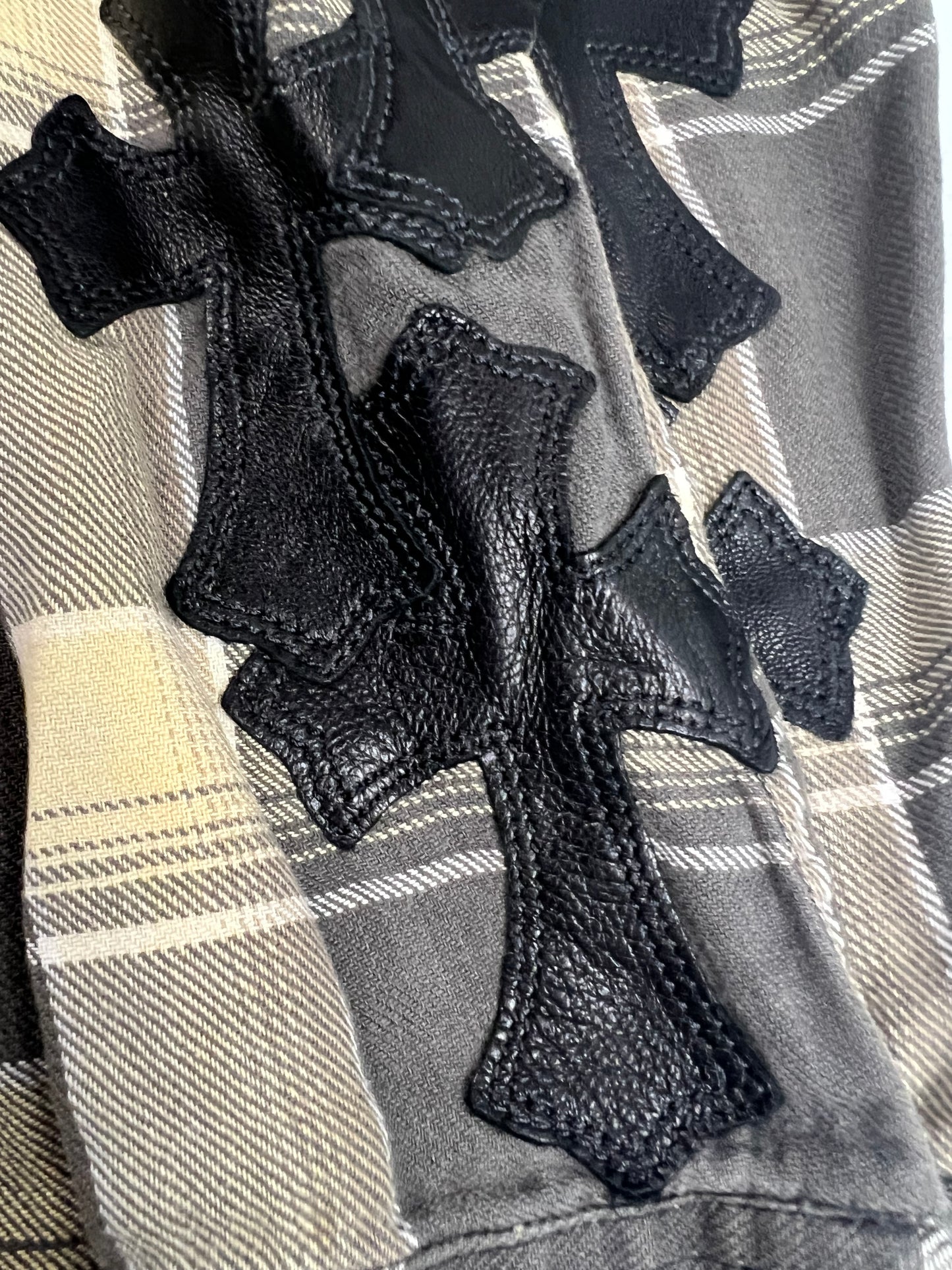 Chrome Hearts 1of1 Cross patched Button Up checkered flannel Shirt SZ:M
