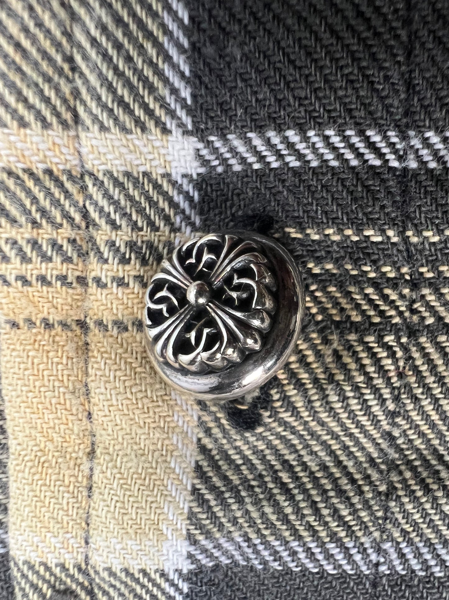 Chrome Hearts 1of1 Cross patched Button Up checkered flannel Shirt SZ:M