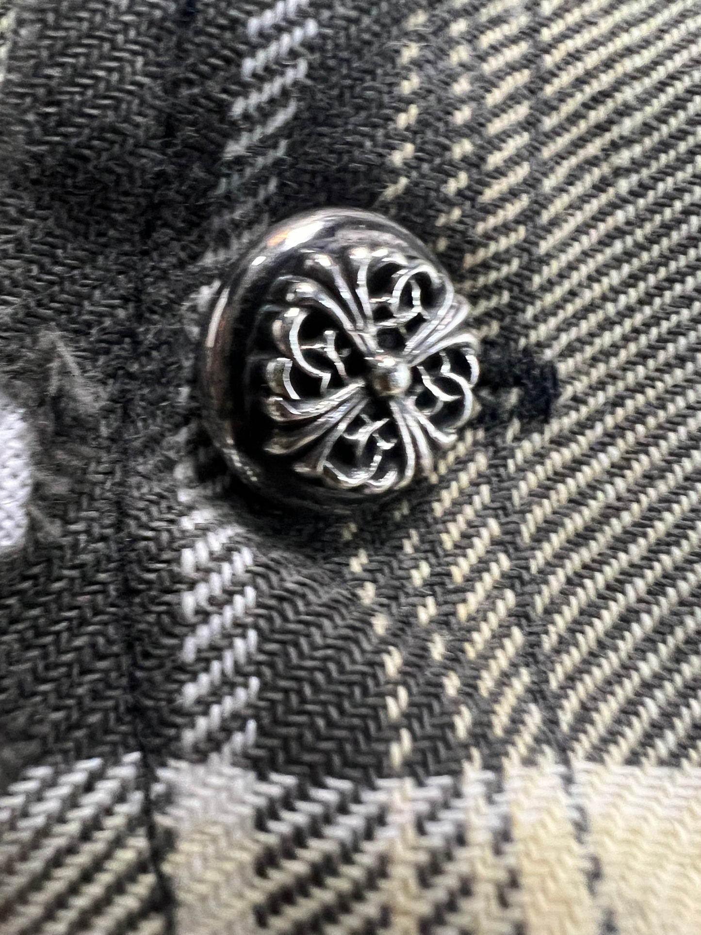 Chrome Hearts 1of1 Cross patched Button Up checkered flannel Shirt SZ:M