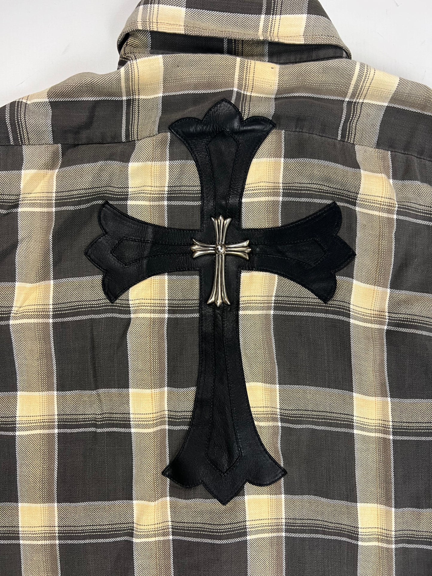 Chrome Hearts 1of1 Cross patched Button Up checkered flannel Shirt SZ:M
