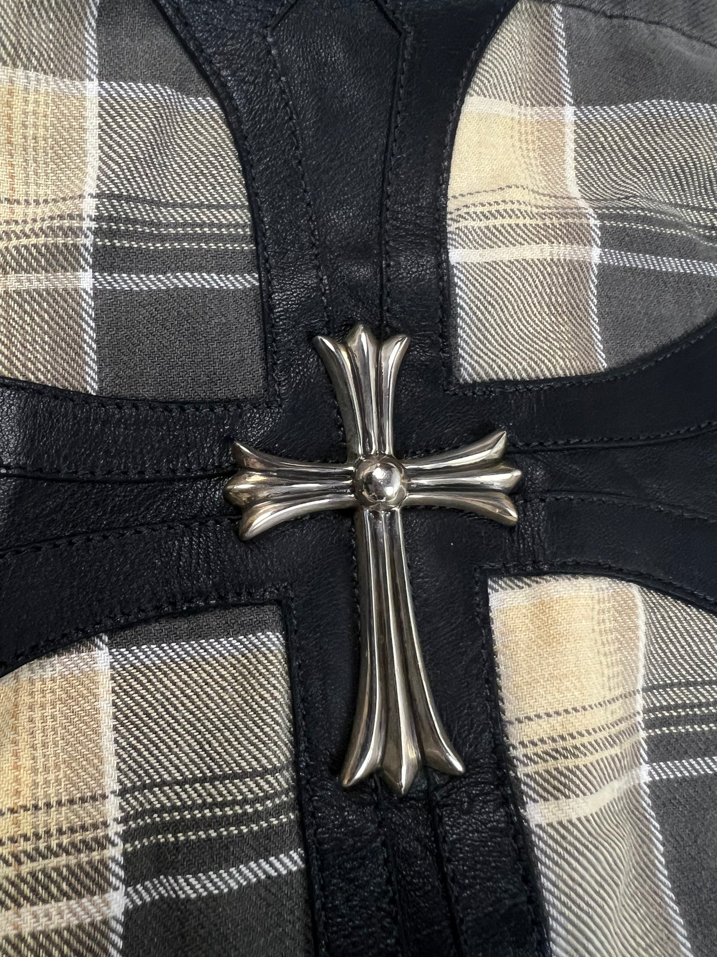 Chrome Hearts 1of1 Cross patched Button Up checkered flannel Shirt SZ:M