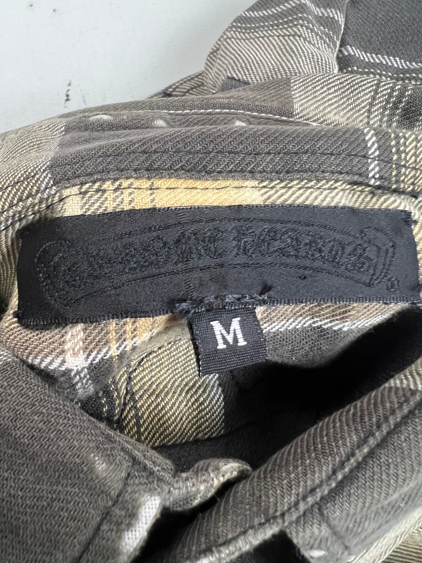 Chrome Hearts 1of1 Cross patched Button Up checkered flannel Shirt SZ:M