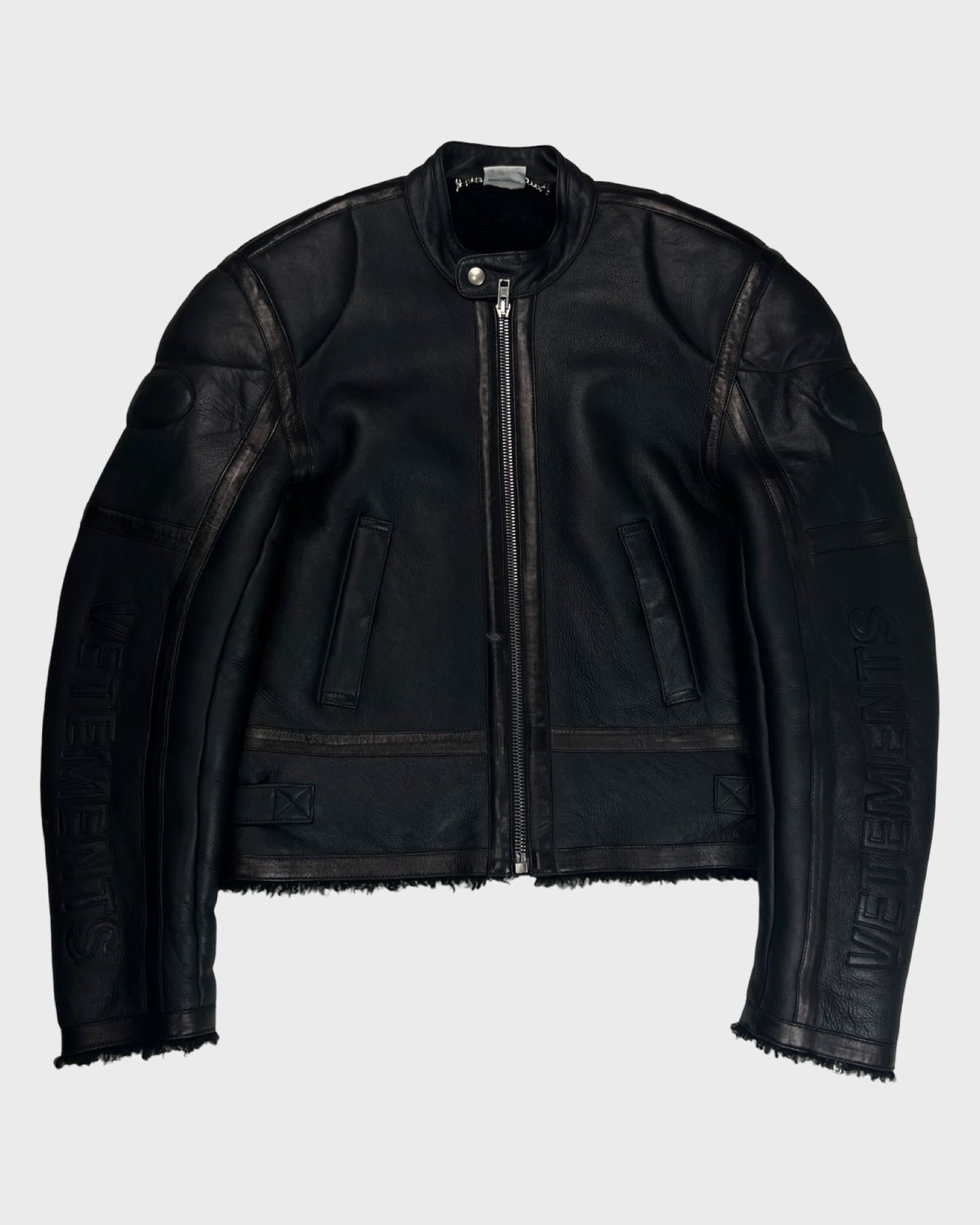 Vetements Sheepskin Shearling Leather Moto Racing Jacket SZ:M