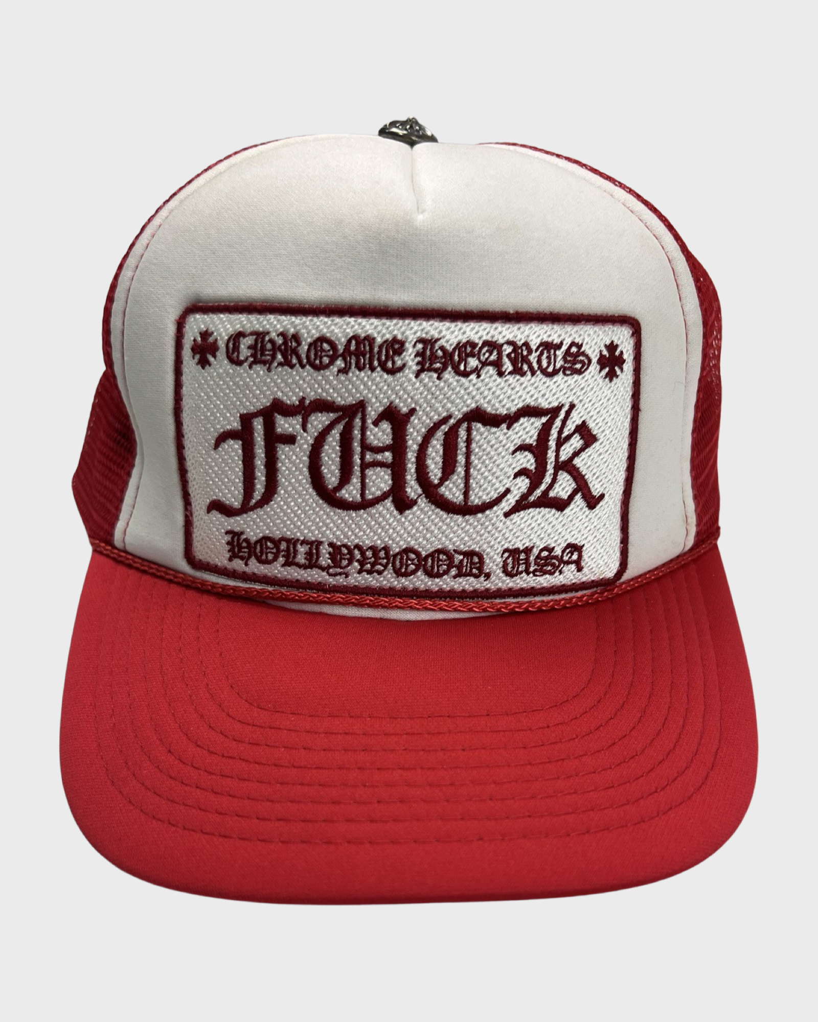 【最安値】 Fuck White Red/ Hearts Chrome Trucker Bankofgrails – SZ:OS Hat 帽子