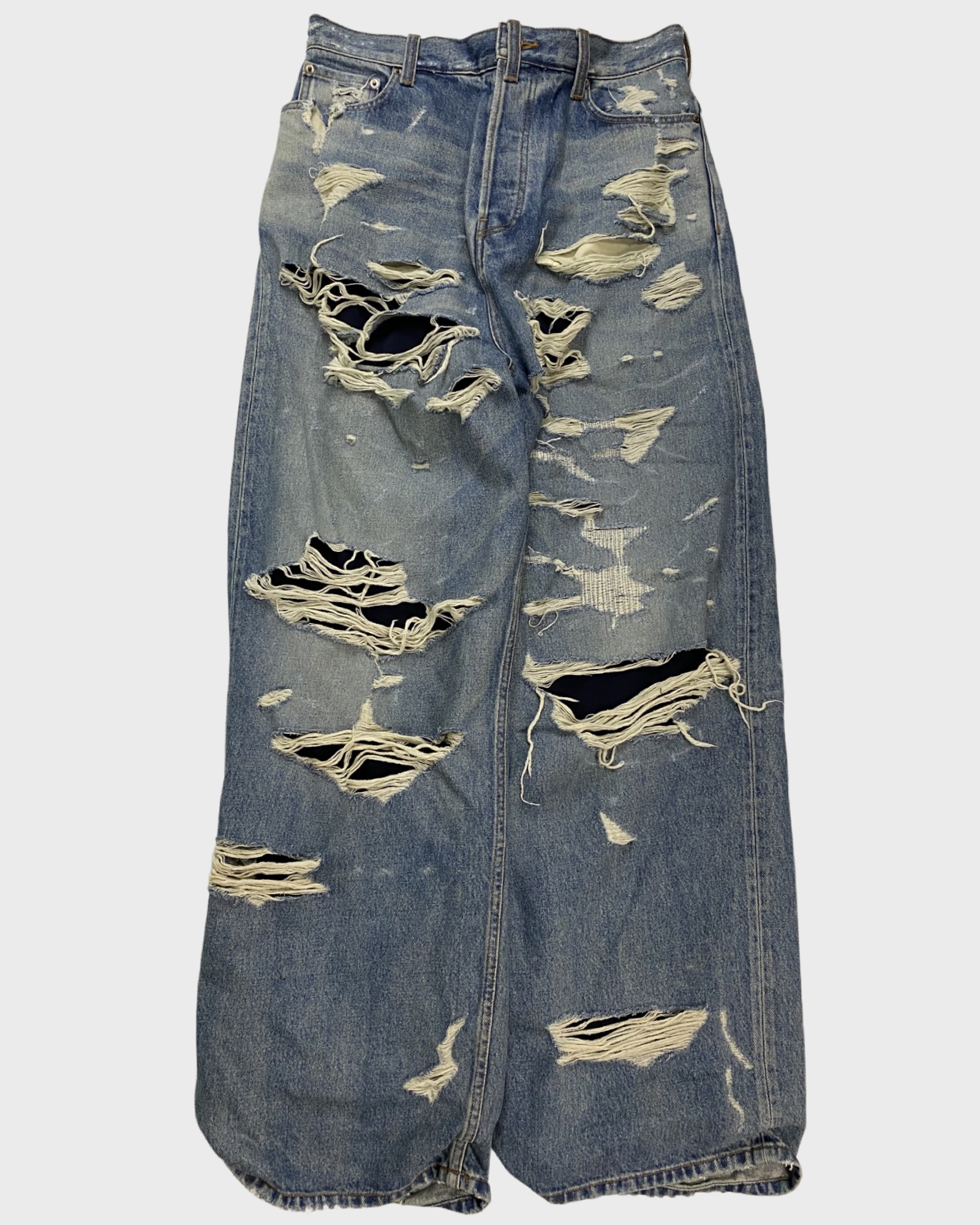 BALENCIAGA AW21 destroyed ripped layered baggy blue jeans