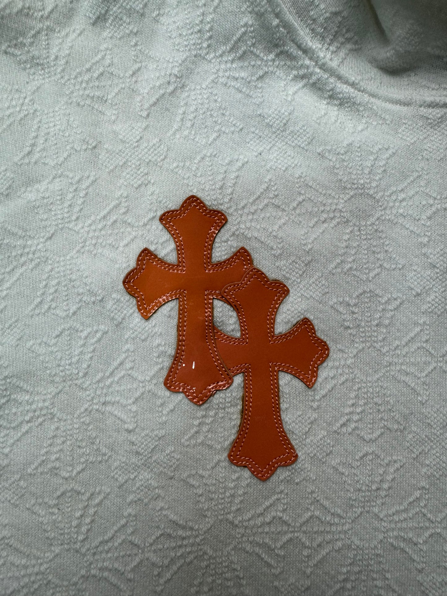 Chrome Hearts 1of1 VIC SPECIAL ORDER orange patent leather cross patched hoodie SZ:L