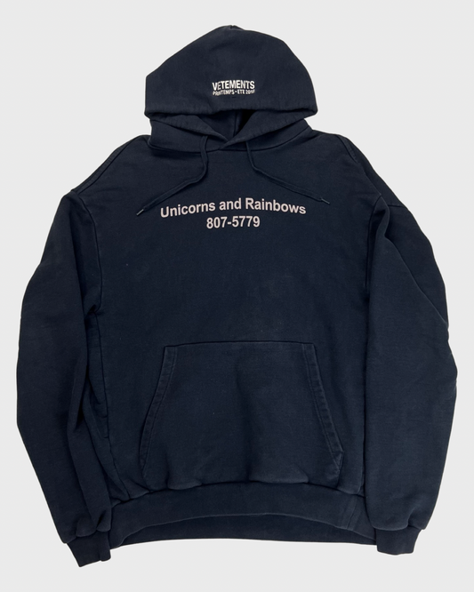 Vetements SS18 1/50 Unicorn hotline Hoodie in navy blue SZ:S|M