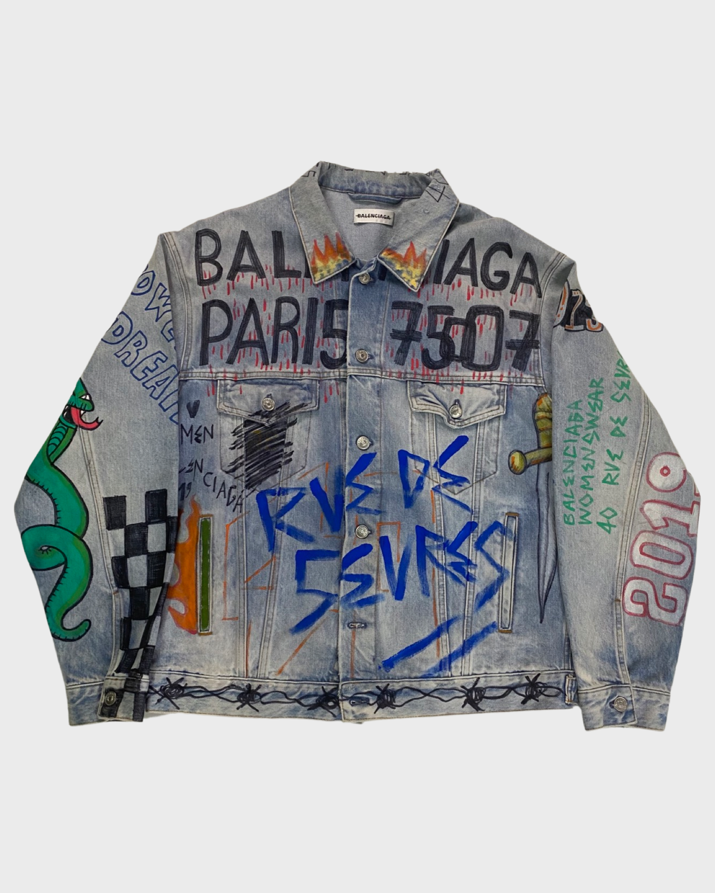 Balenciaga AW18 Graffiti flame denim jacket SZ:36