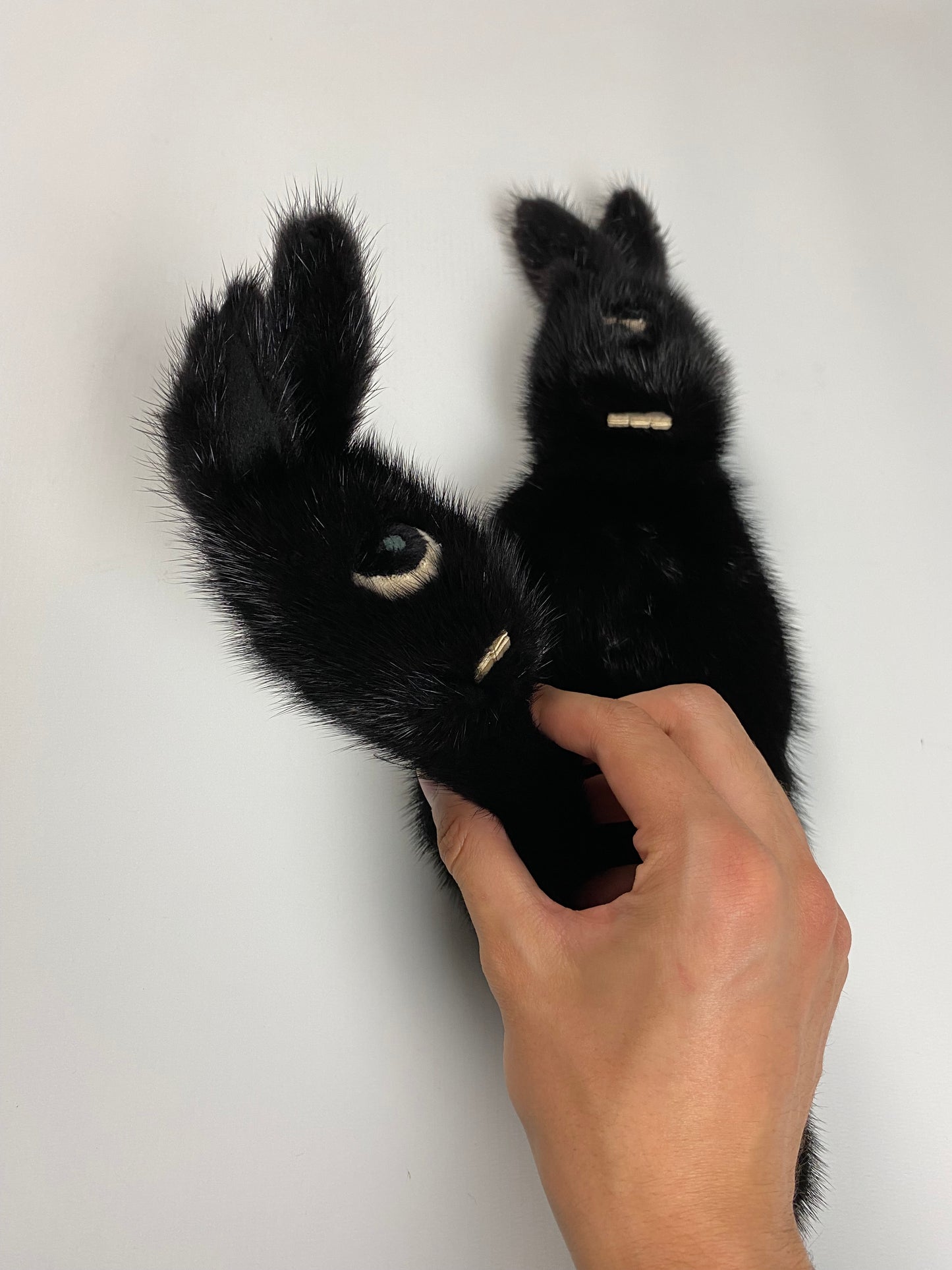 Rick Owens 2 headed Siamese bunny mink fur bag black SZ:OS