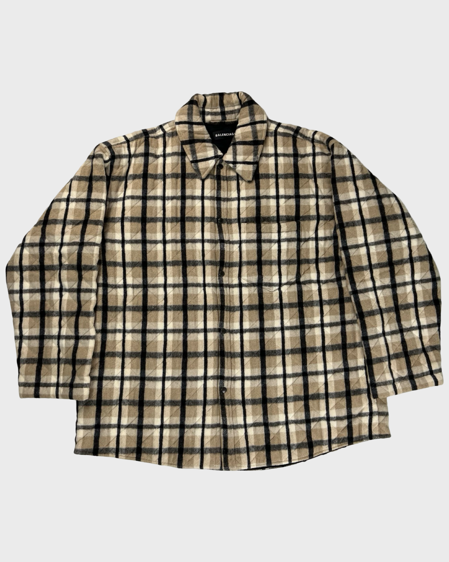 Balenciaga plaid checkered padded flannel jacket in Creme beige SZ:44