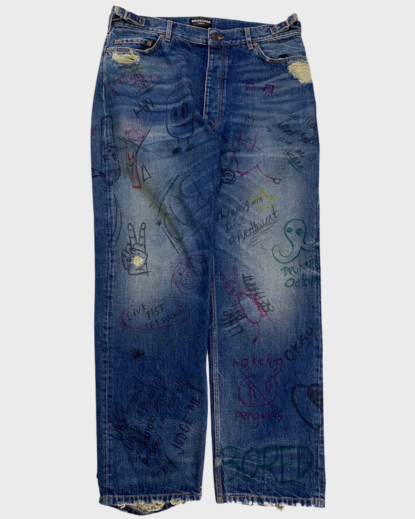 Balenciaga AW22 scribbled baggy jeans in dark blue SZ:M