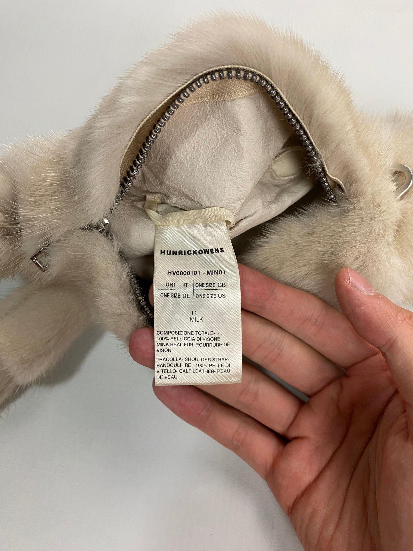 Rick Owens mink fur bunny bag in white SZ:OS