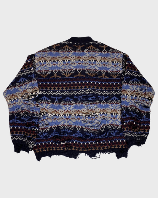 Balenciaga AW21 fair isle destroyed distressed knit sweater SZ:S