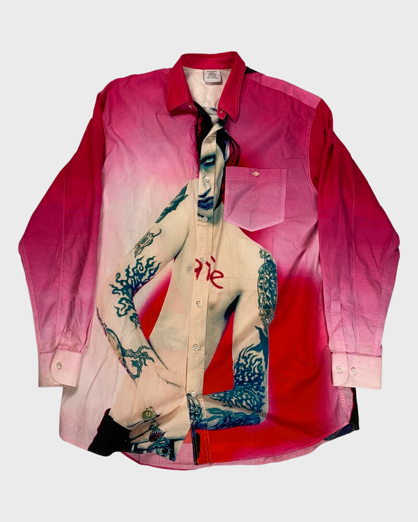 Vetements AW18 Marilyn Manson button up shirt pink SZ:XS|S