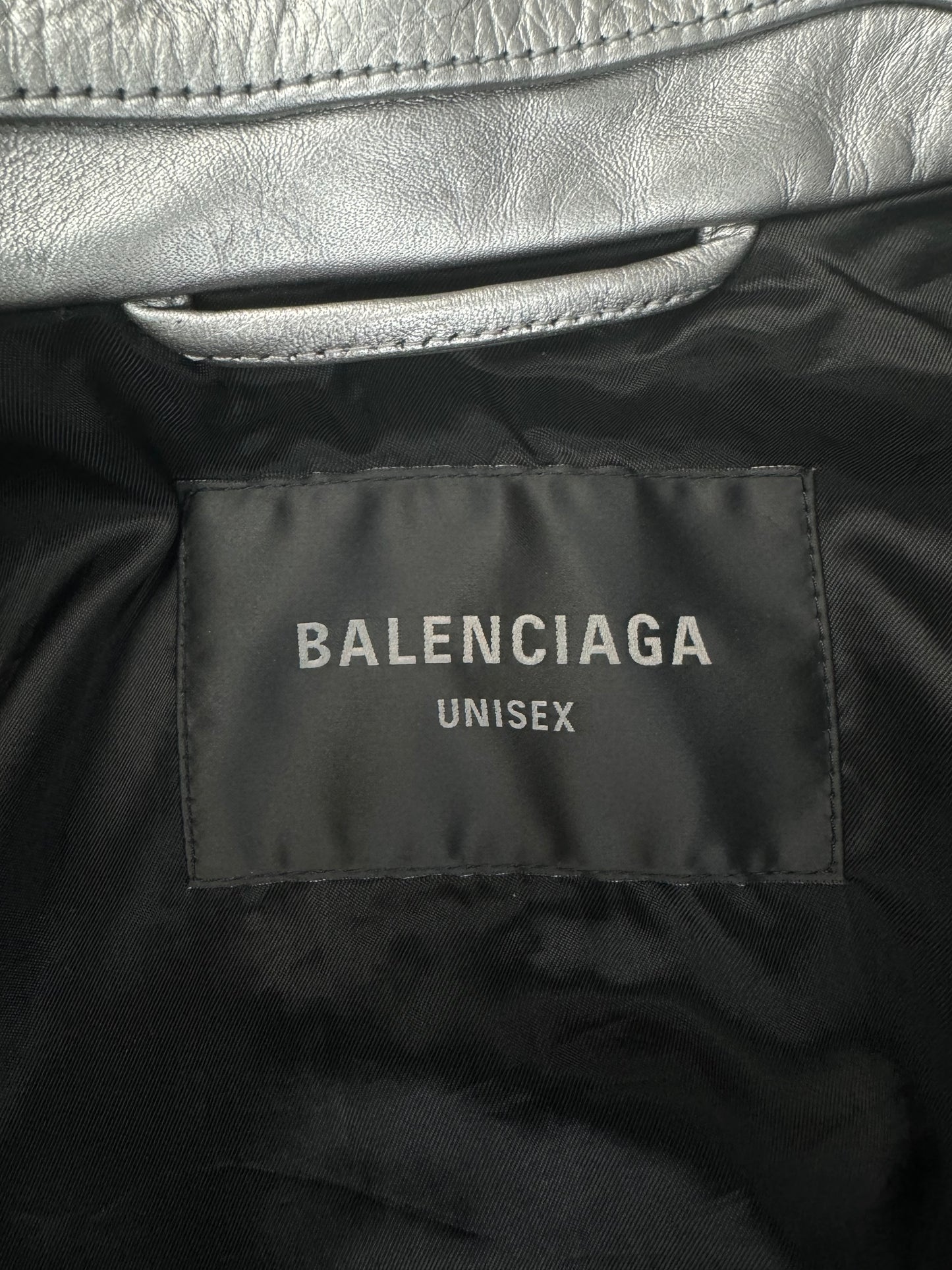 Balenciaga SS24 silver metallic Unity leather racing jacket SZ:2