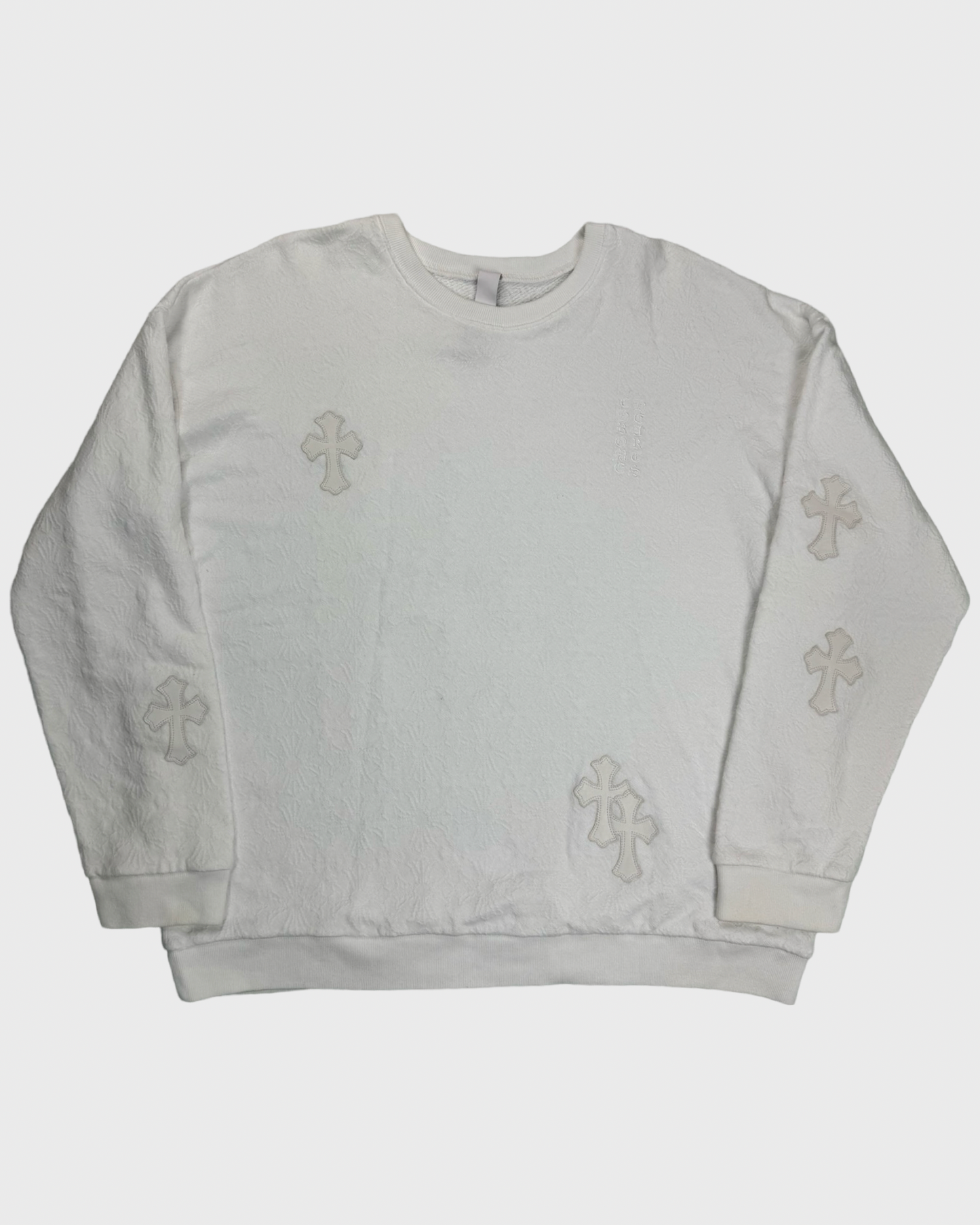 Chrome Hearts VIP Special Order white on white cross patches patched sweater crewneck SZ:L