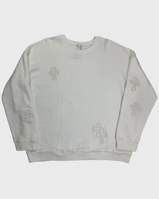 Chrome Hearts VIP Special Order white on white cross patches patched sweater crewneck SZ:L