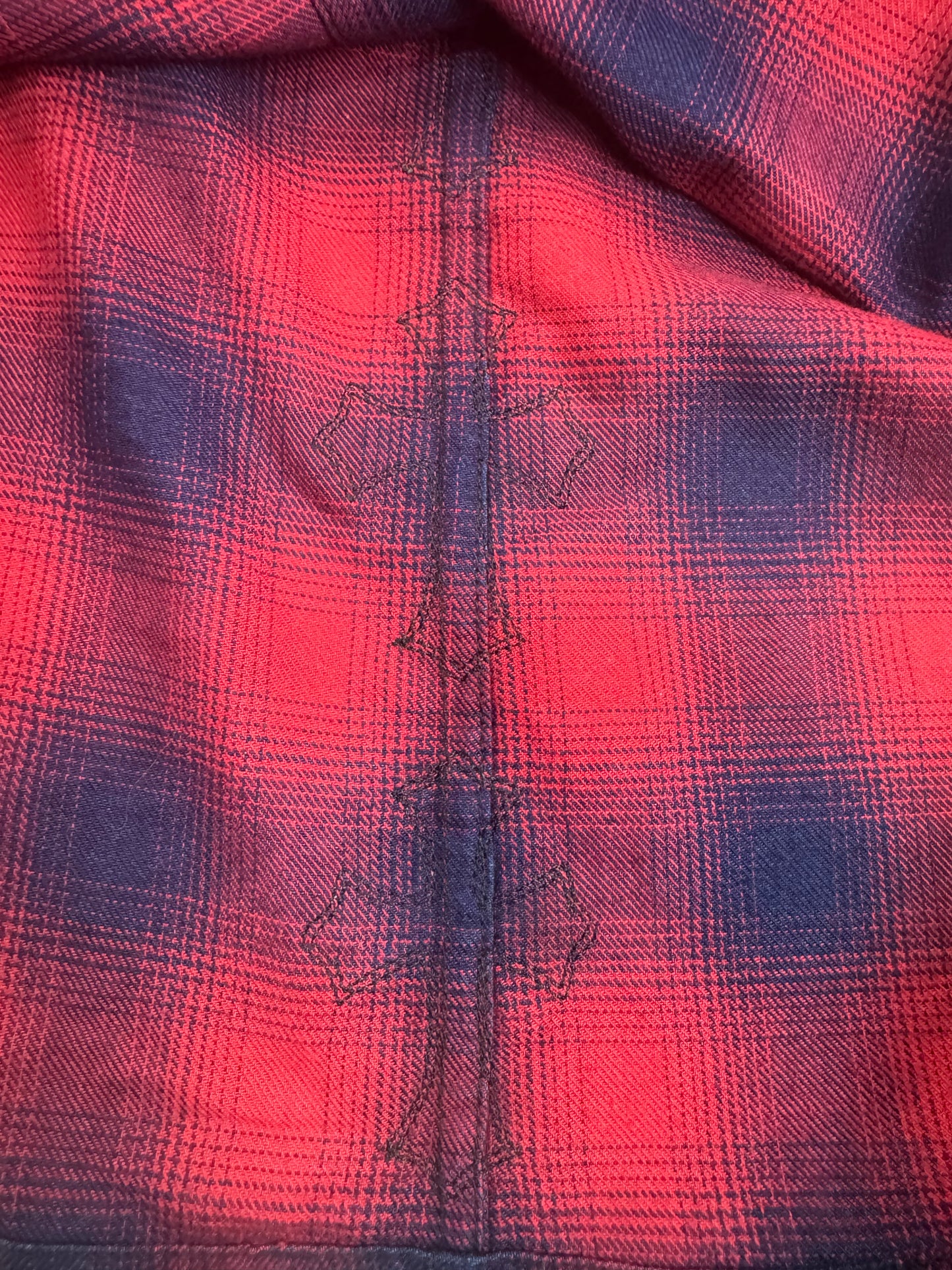 Chrome Hearts 1of1 leather cross patched rockstar plaid flannel shirt SZ:L