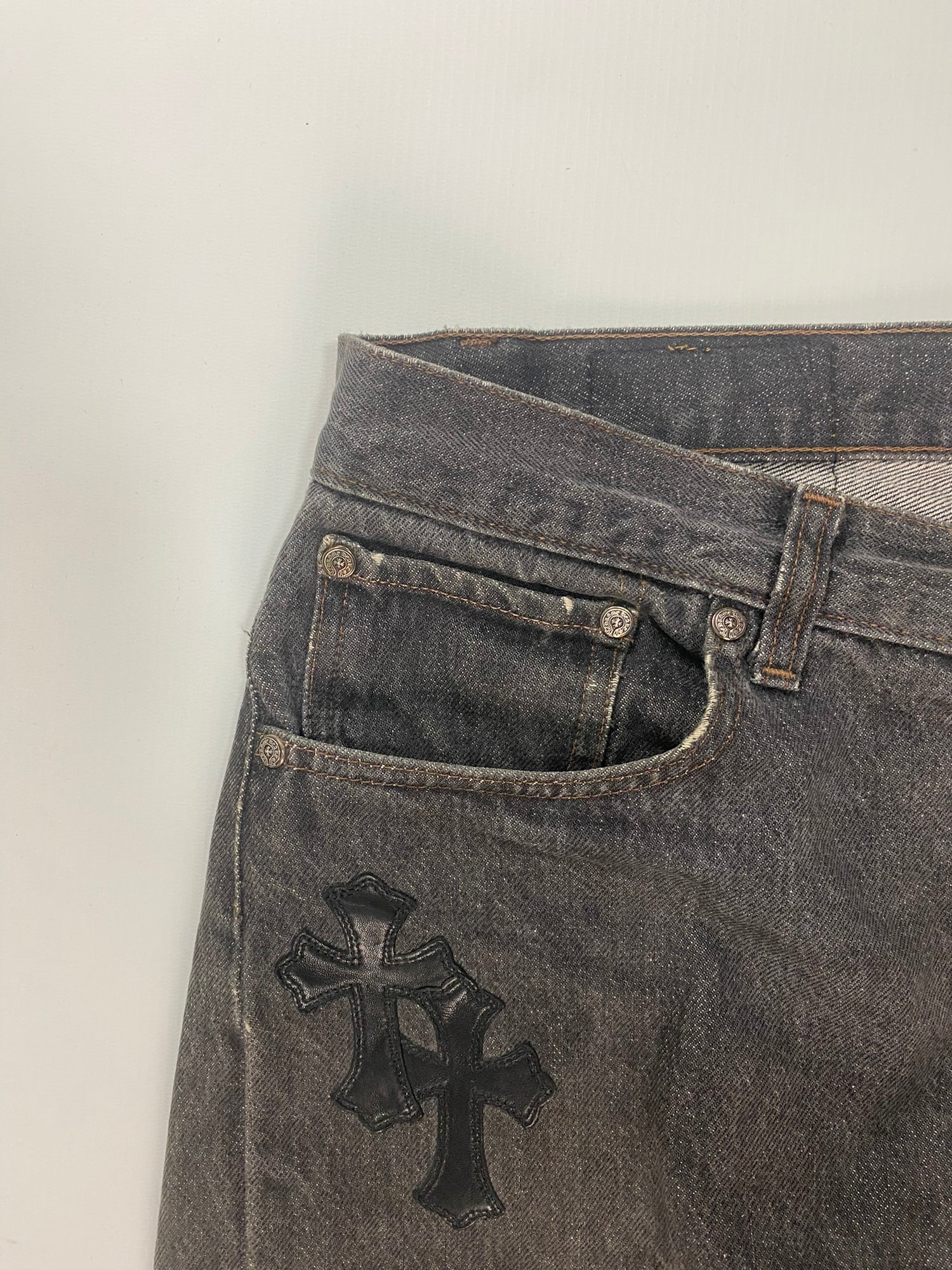 Chrome Hearts Levi’s 501 cross patched jeans in washed out black / grey  SZ:W32