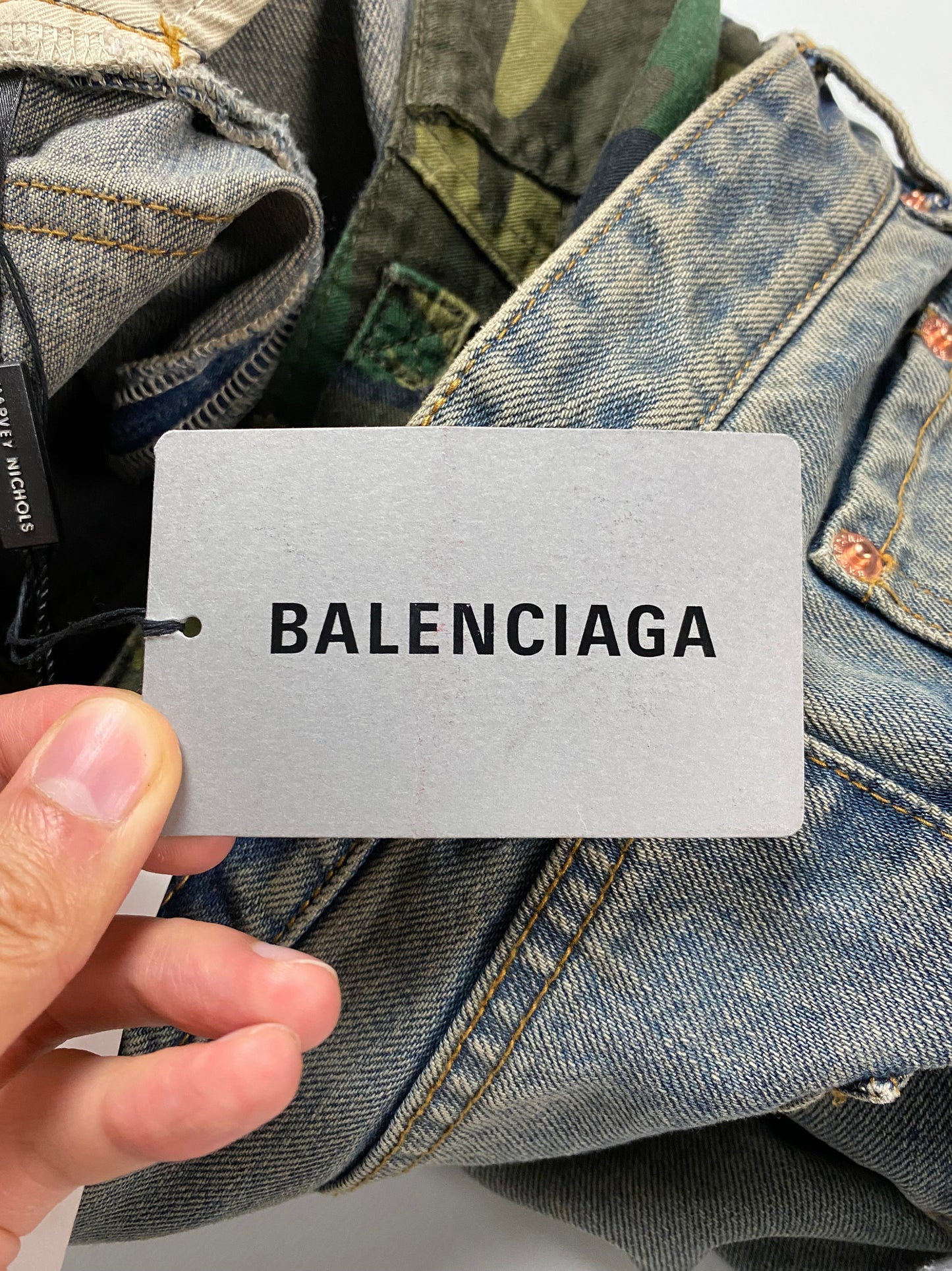 Balenciaga AW21 sagging camo waist hybrid baggy blue jeans denim SZ:S