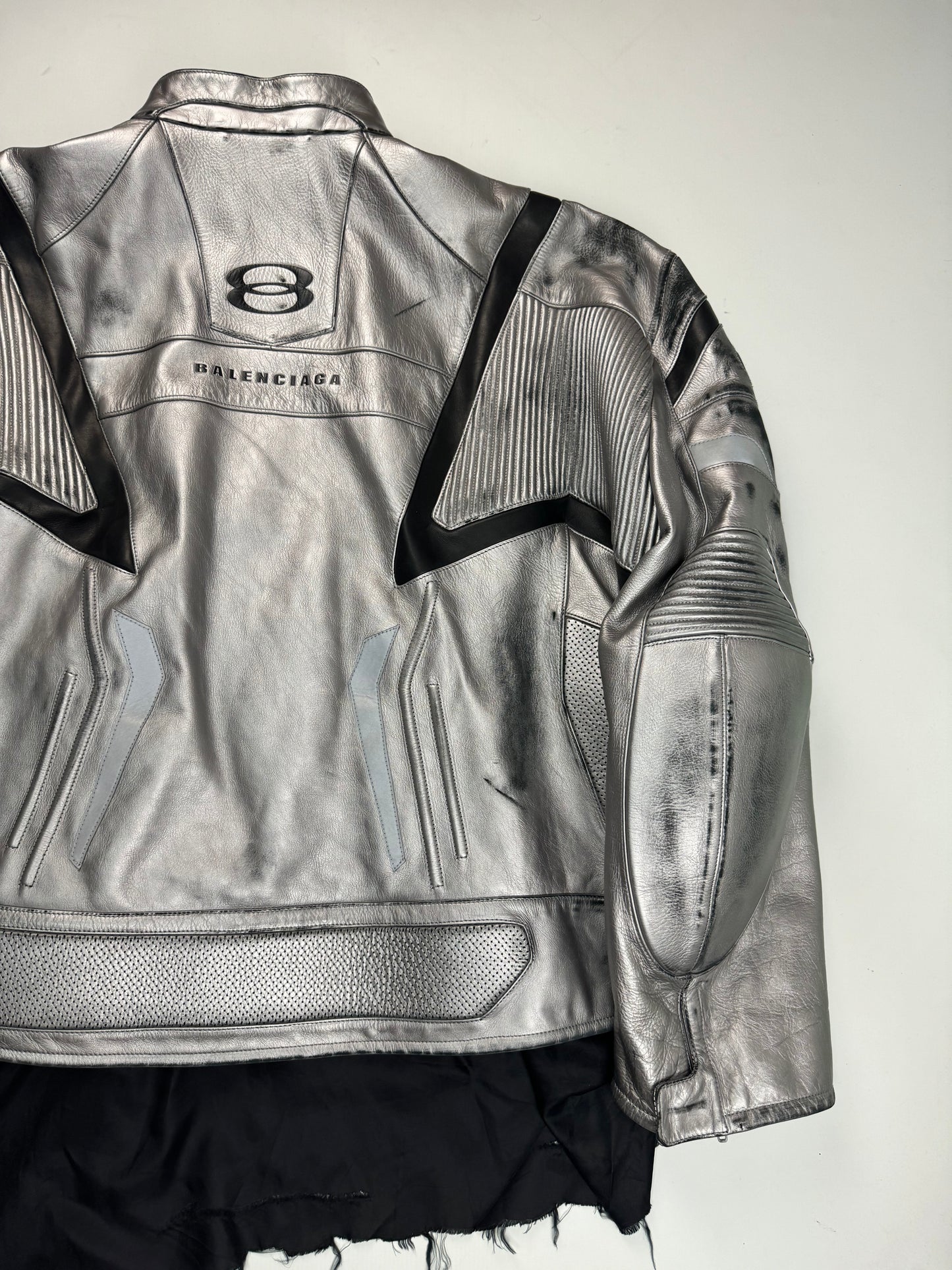 Balenciaga SS24 silver metallic Unity leather racing jacket SZ:2