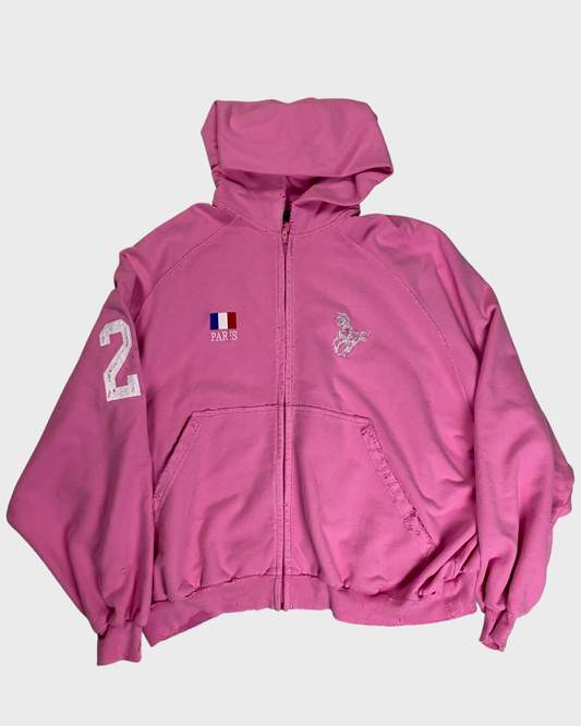 Balenciaga AW22 360snowstorm show rare Destroyed version Pink Zip-up Hoodie SZ:1