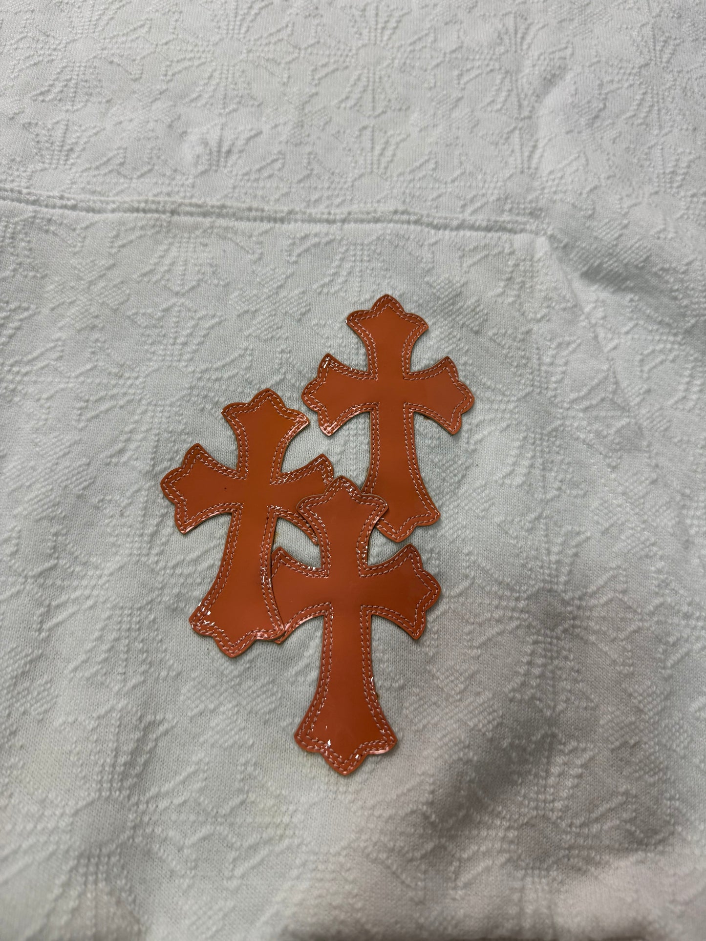 Chrome Hearts 1of1 VIC SPECIAL ORDER orange patent leather cross patched hoodie SZ:L