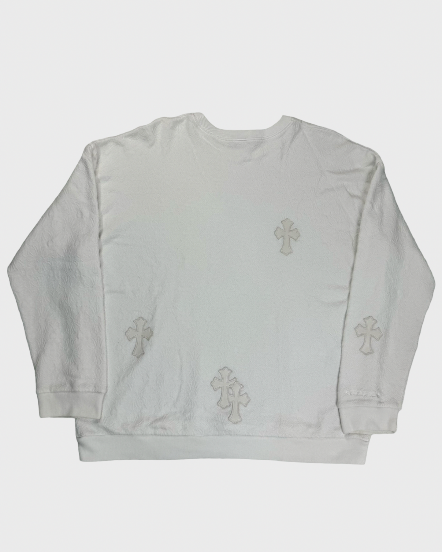 Chrome Hearts VIP Special Order white on white cross patches patched sweater crewneck SZ:L