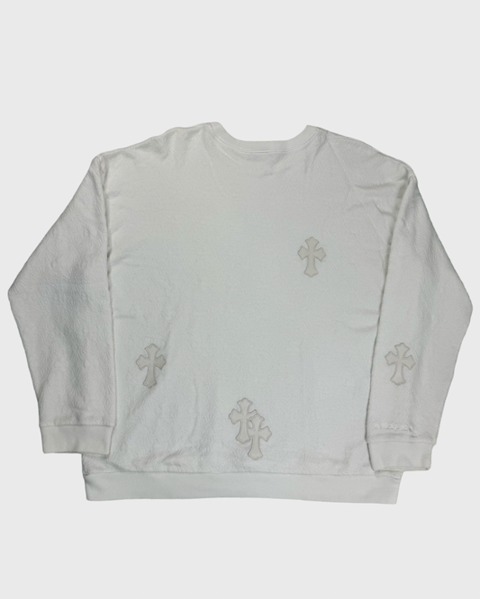 Chrome Hearts VIP Special Order white on white cross patches patched sweater crewneck SZ:L