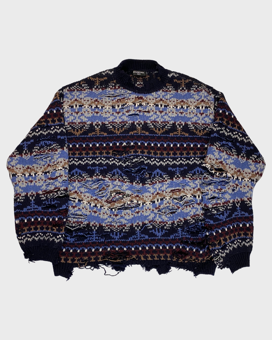 Balenciaga AW21 fair isle destroyed distressed knit sweater SZ:S