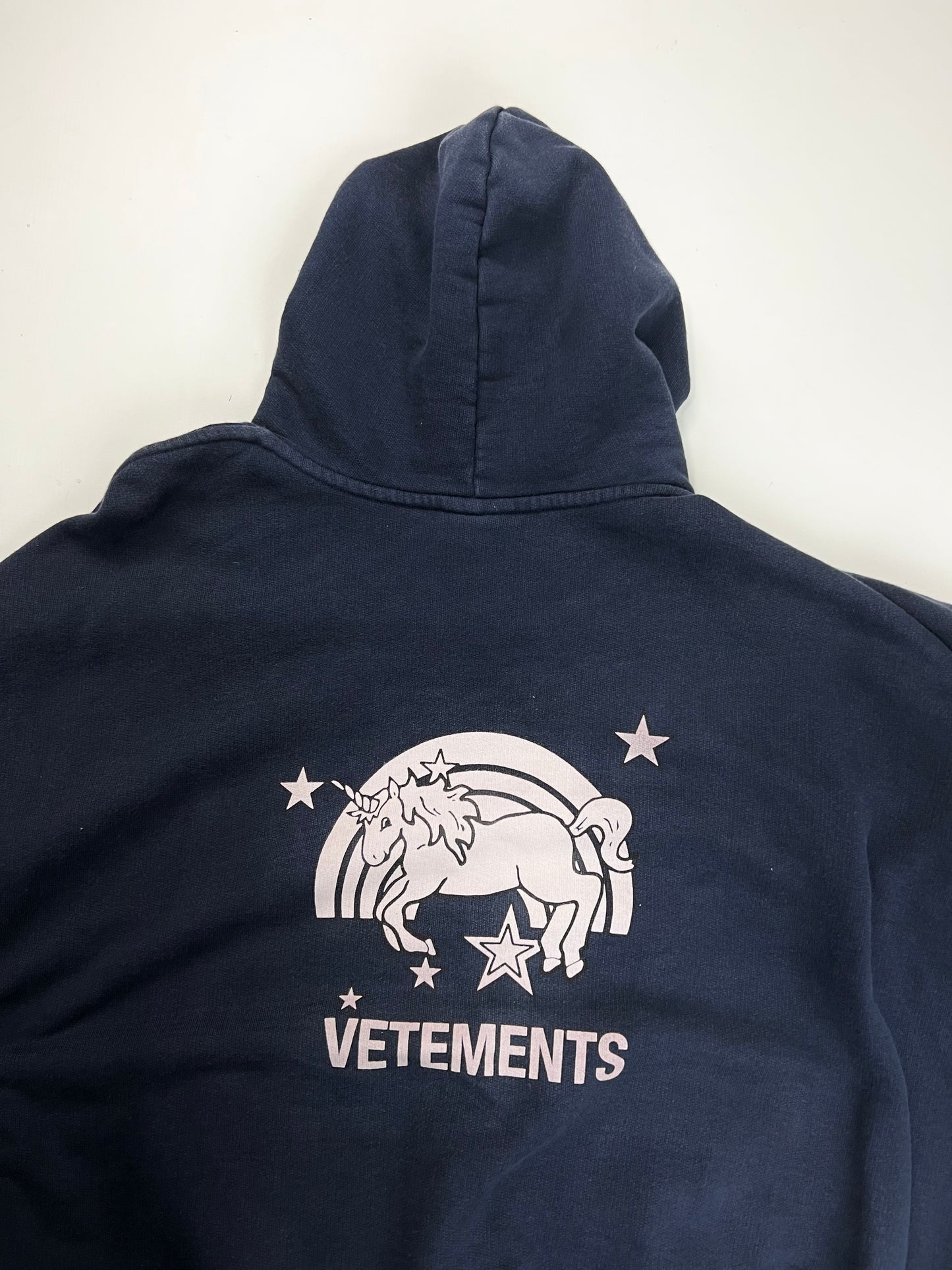 Vetements SS18 1/50 Unicorn hotline Hoodie in navy blue SZ:S|M