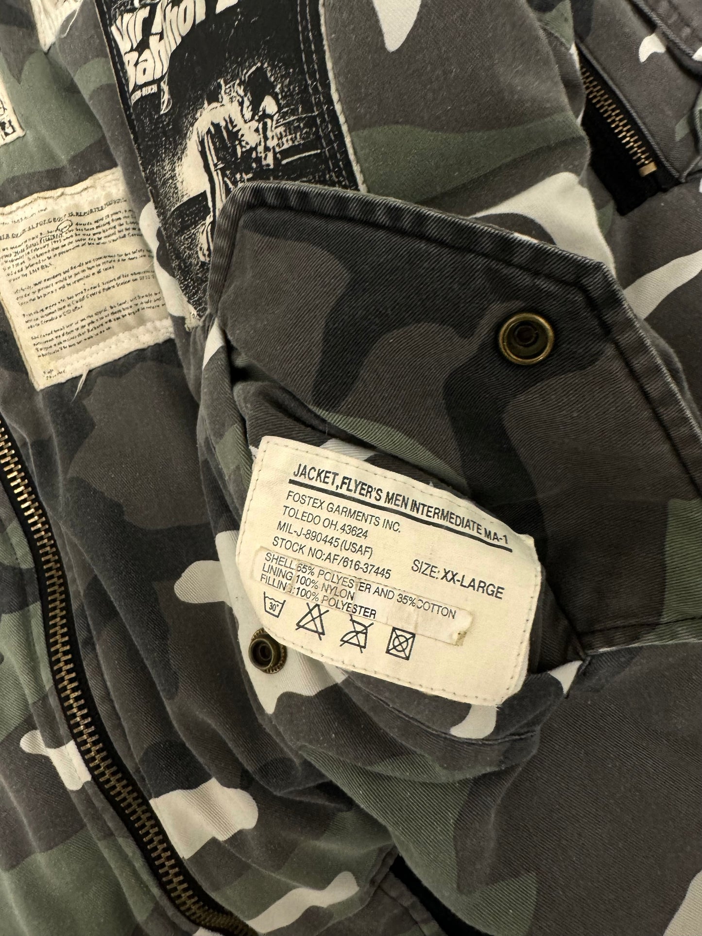 RAF SIMONS RIOT RIOT RIOT SNOW CAMO MA1 BOMBERJACKET SZ:OS