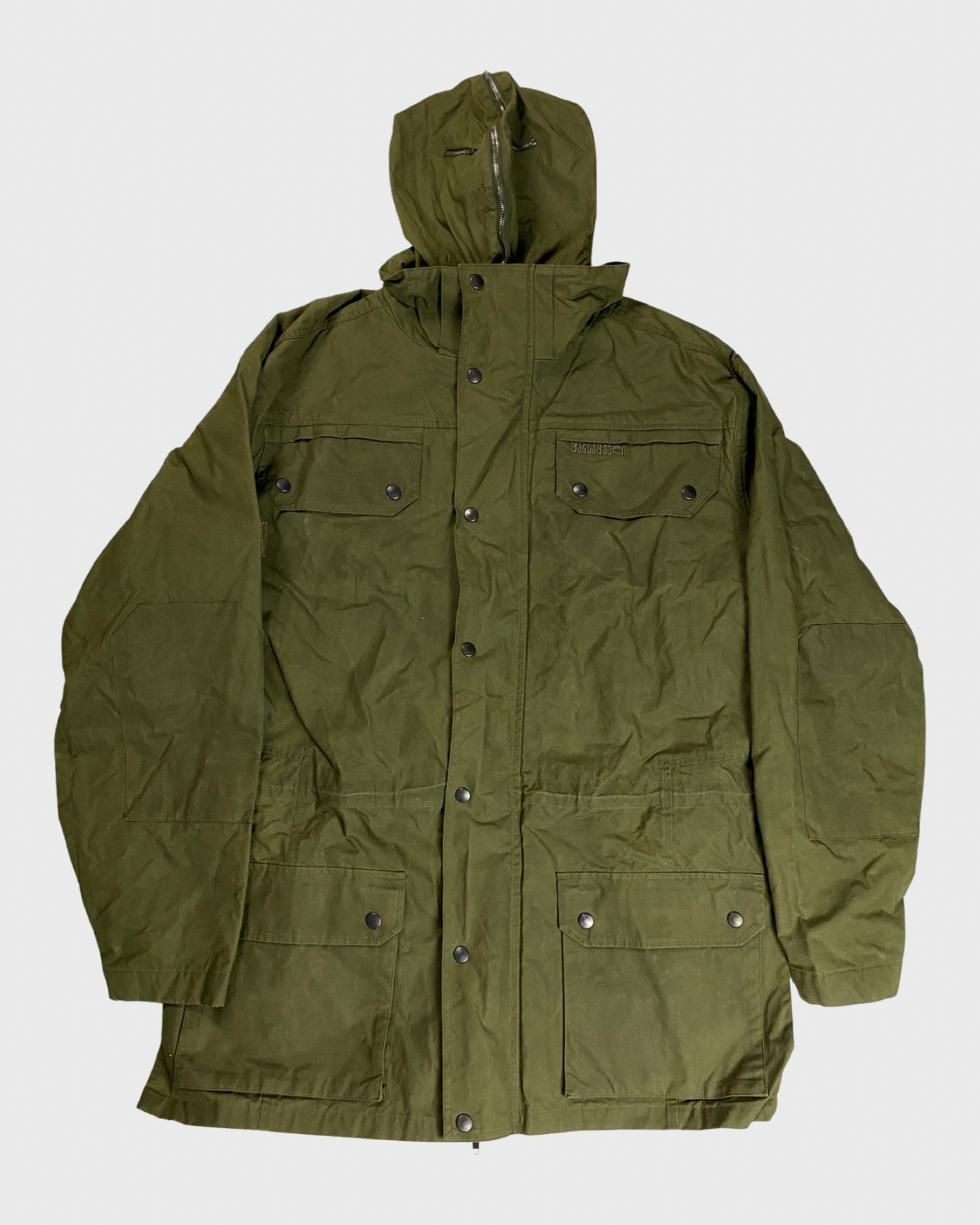 Vetements SS19 runway military gimp mask parka in olive green SZ:M|XL