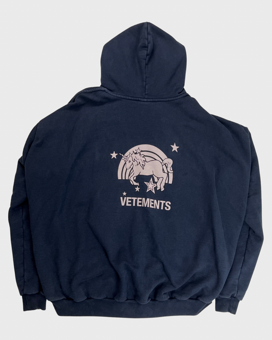 Vetements SS18 1/50 Unicorn hotline Hoodie in navy blue SZ:S|M