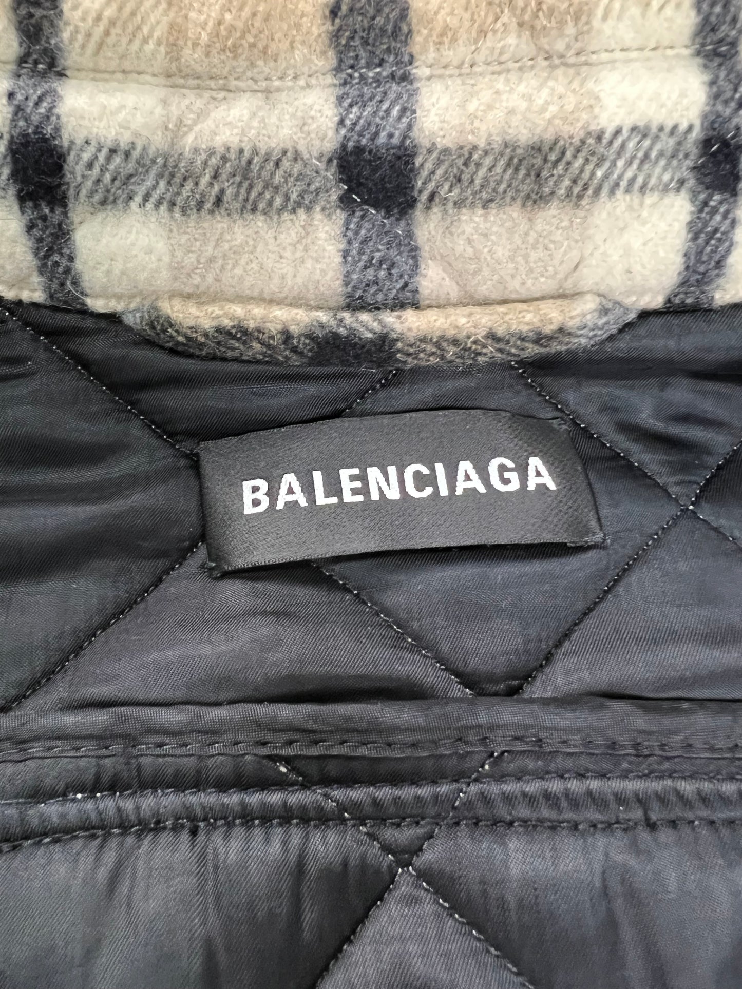 Balenciaga plaid checkered padded flannel jacket in Creme beige SZ:44