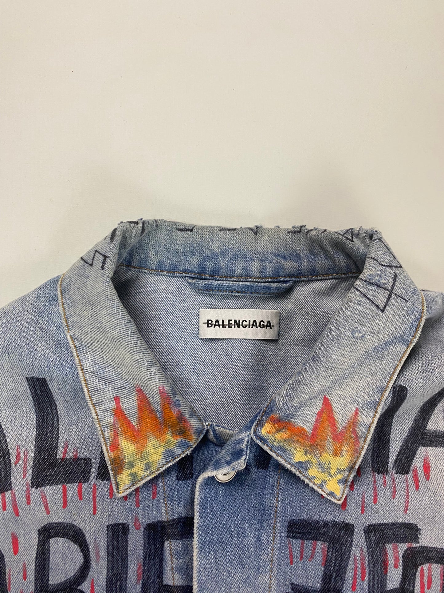 Balenciaga AW18 Graffiti flame denim jacket SZ:36