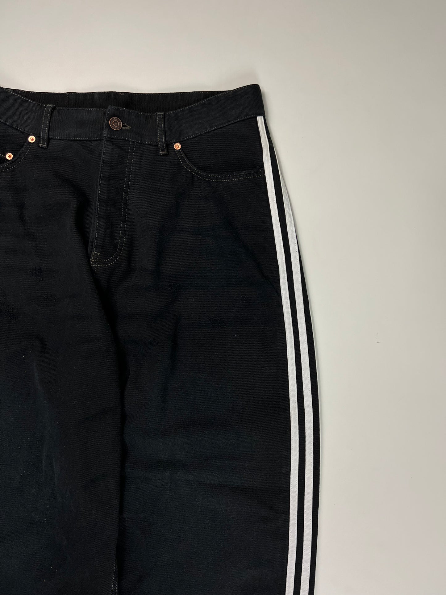 Balenciaga x Adidas SS23 runway baggy 3 stripes jeans in black SZ:XS