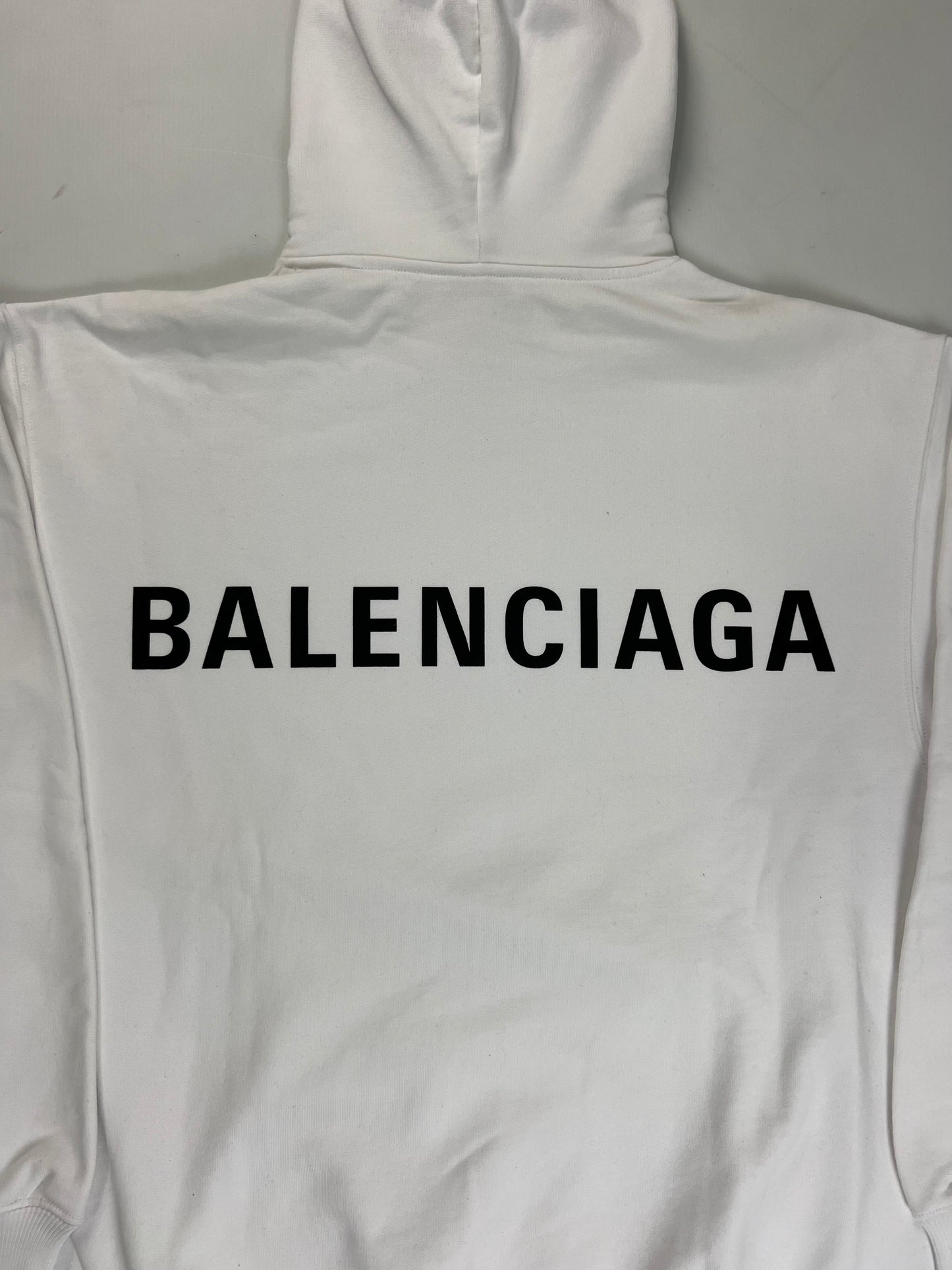 Balenciaga Back Logo Hoodie in White SZ:M