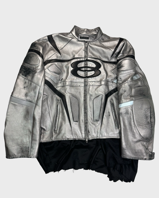 Balenciaga SS24 silver metallic Unity leather racing jacket SZ:2