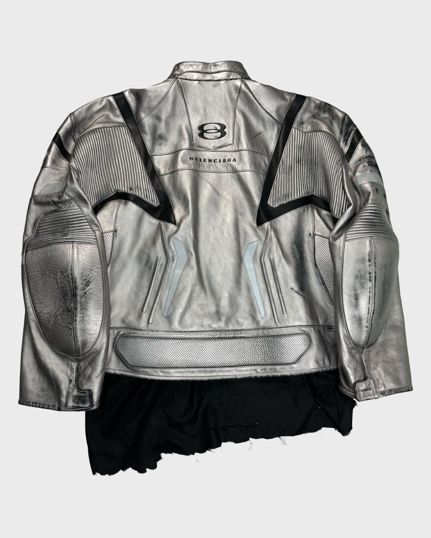 Balenciaga SS24 silver metallic Unity leather racing jacket SZ:2