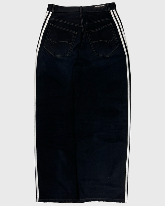 Balenciaga x Adidas SS23 runway baggy 3 stripes jeans in black SZ:XS
