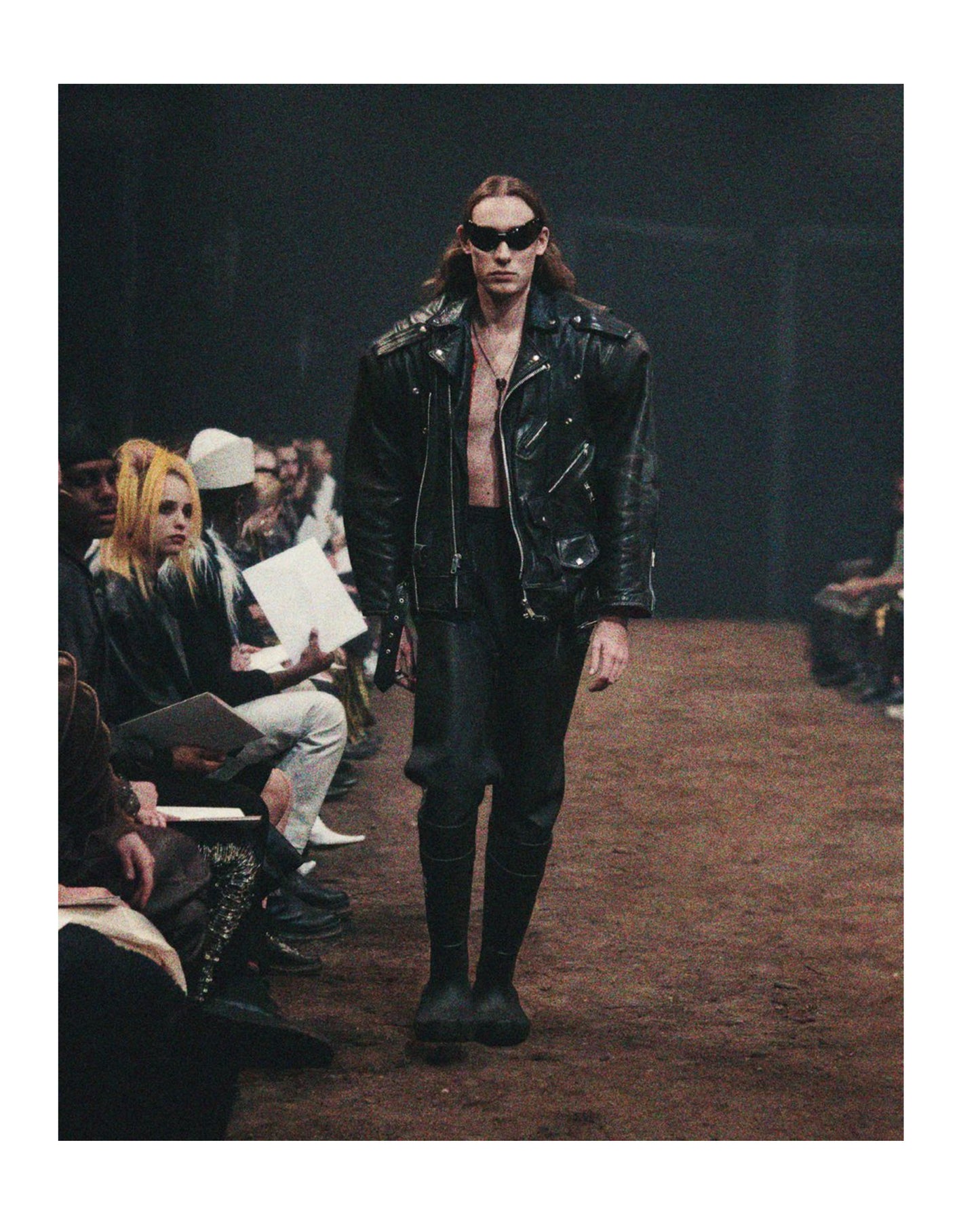 Balenciaga runway Fall22 lost tape upcycled recycled Leather Jacket with Shoulder Pads SZ:S