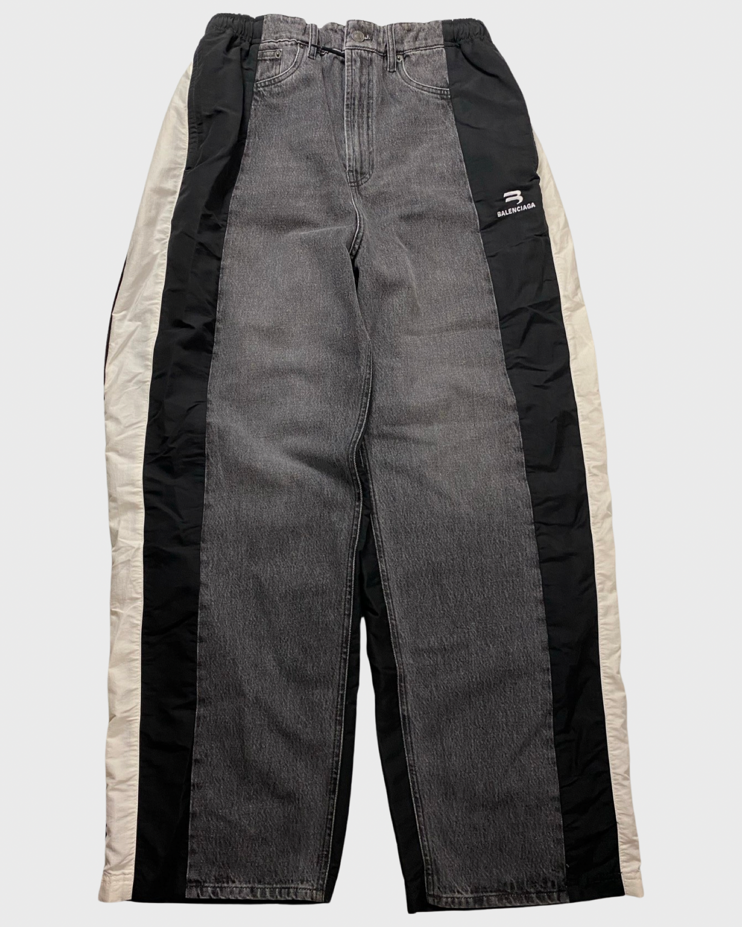 Balenciaga hybrid Sporty B trackpants x jeans in black grey & white SZ:XS