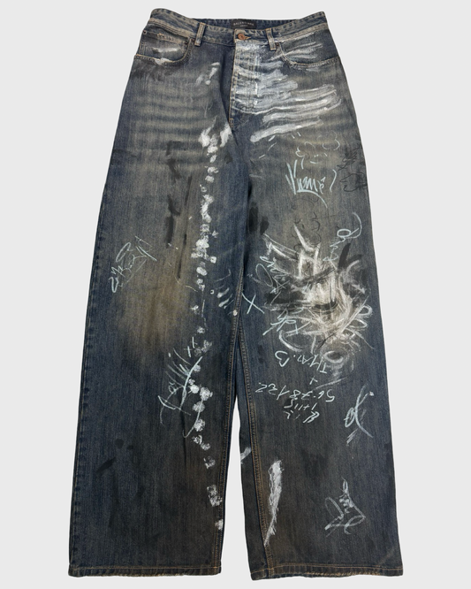 Balenciaga SS23 mudshow runway graffiti baggy jeans mud wash SZ:XS