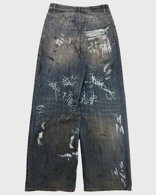 Balenciaga SS23 mudshow runway graffiti baggy jeans mud wash SZ:XS