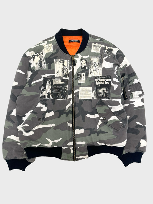 RAF SIMONS RIOT RIOT RIOT SNOW CAMO MA1 BOMBERJACKET SZ:OS