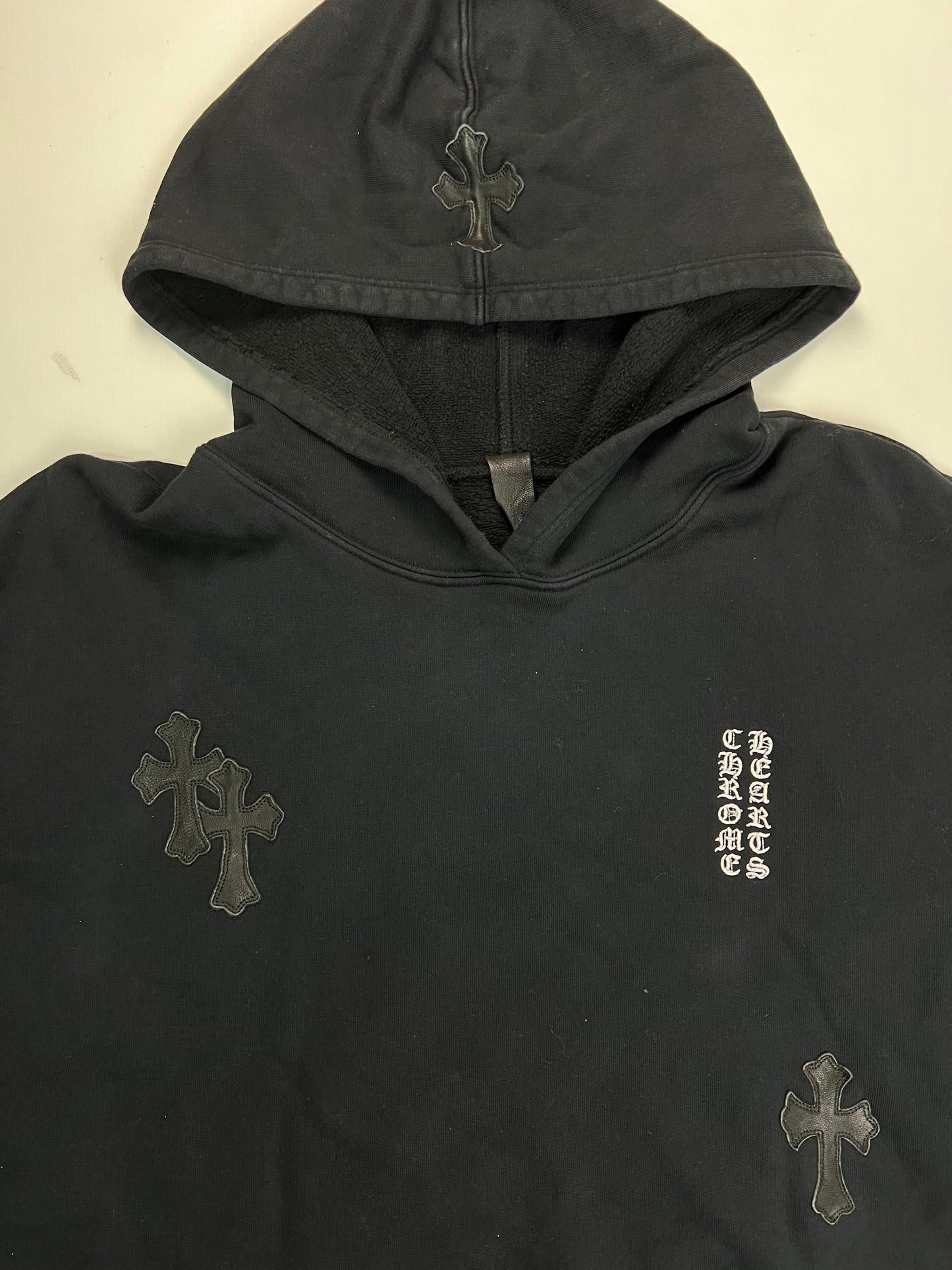 Chrome Hearts made to order VIP leather cross patches hoodie in black SZ:S